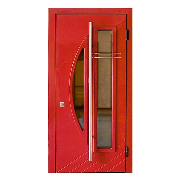 Входная металлическая двустворчатая дверь с порошковым напылением и остеклением АЛЛЕГРО 09