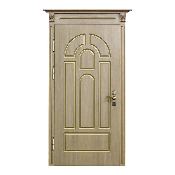 Входная металлическая двустворчатая дверь с МДФ-панелью и массивом дерева СИМФОНИЯ 195