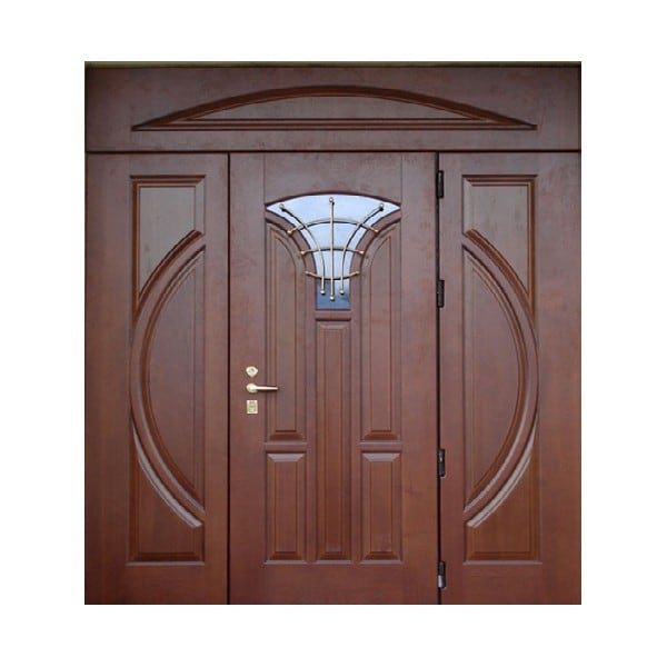 Входная металлическая двустворчатая дверь с МДФ-панелью и остеклением АЛЛЕГРО 210