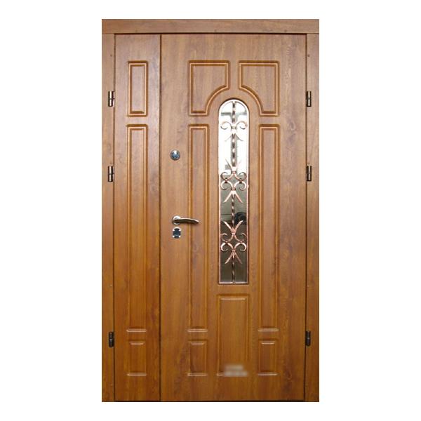 Входная металлическая двустворчатая дверь с МДФ-панелью и остеклением АЛЛЕГРО 200