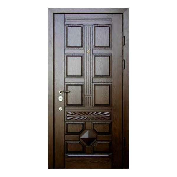 Входная металлическая двустворчатая дверь с МДФ-панелью и массивом дерева СИМФОНИЯ 193