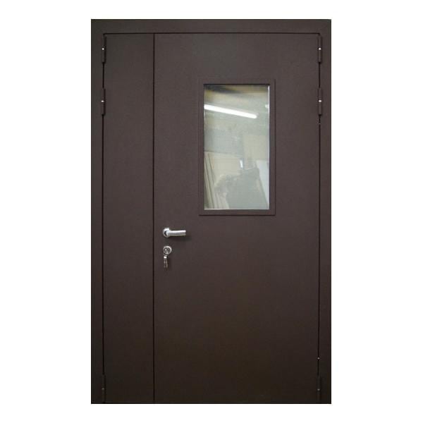 Входная металлическая двустворчатая дверь с порошковым напылением и остеклением СИМФОНИЯ 10