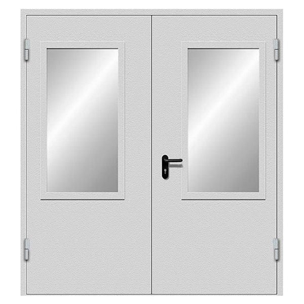 Техническая металлическая двустворчатая дверь с порошковым напылением и остеклением АДАЖИО 53