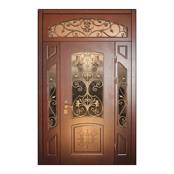 Входная металлическая двустворчатая дверь с МДФ-панелью и остеклением АЛЛЕГРО 208