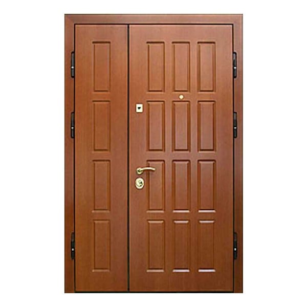Входная металлическая двустворчатая дверь с МДФ-панелью и массивом дерева СИМФОНИЯ 221