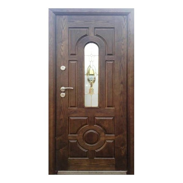 Входная металлическая дверь с отделкой массивом дуба и остеклением АЛЛЕГРО 231