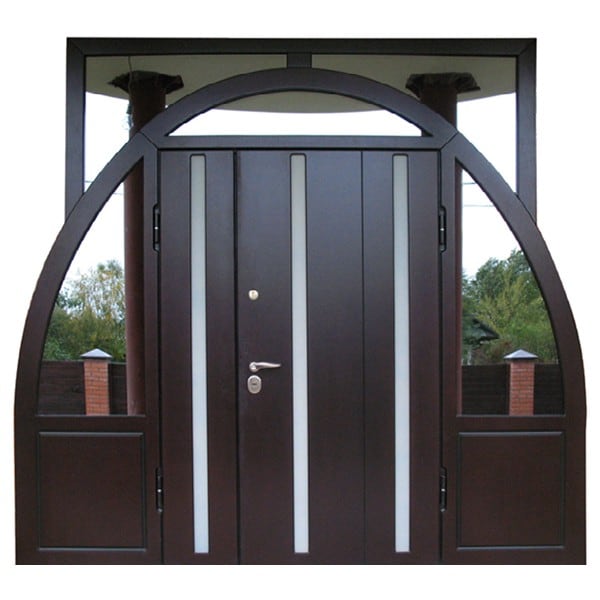 Входная металлическая двустворчатая арочная дверь с МДФ-панелью и остеклением АЛЛЕГРО 207