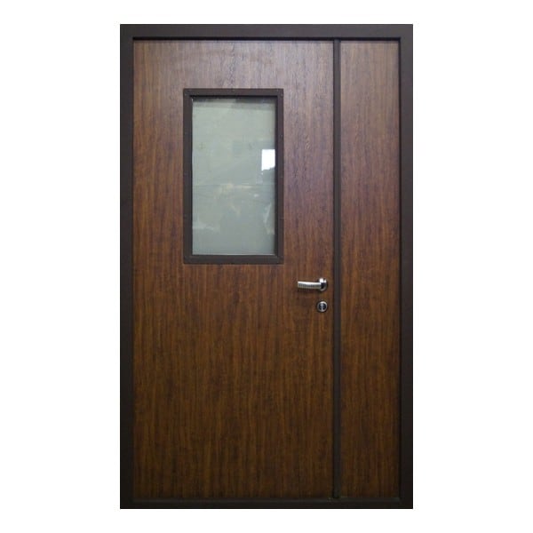 Входная металлическая двустворчатая дверь с МДФ-панелью и остеклением АДАЖИО 218