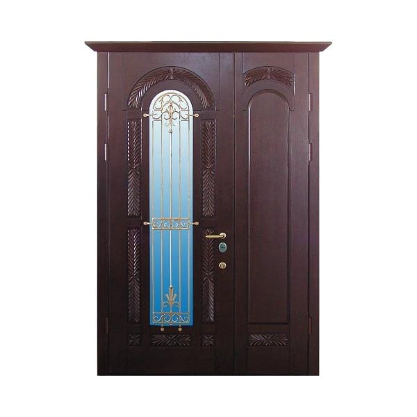 Входная металлическая двустворчатая дверь с МДФ-панелью и остеклением АЛЛЕГРО 209