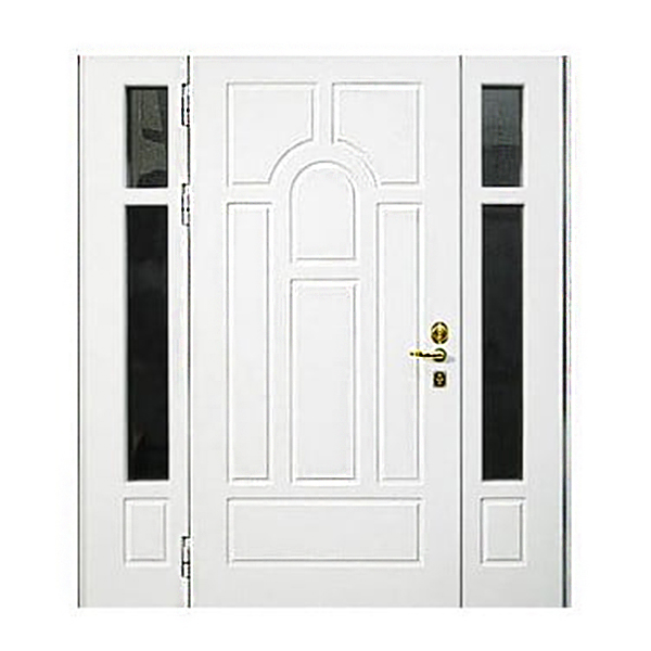 Входная металлическая двустворчатая дверь с МДФ-панелью и остеклением РОНДО 211