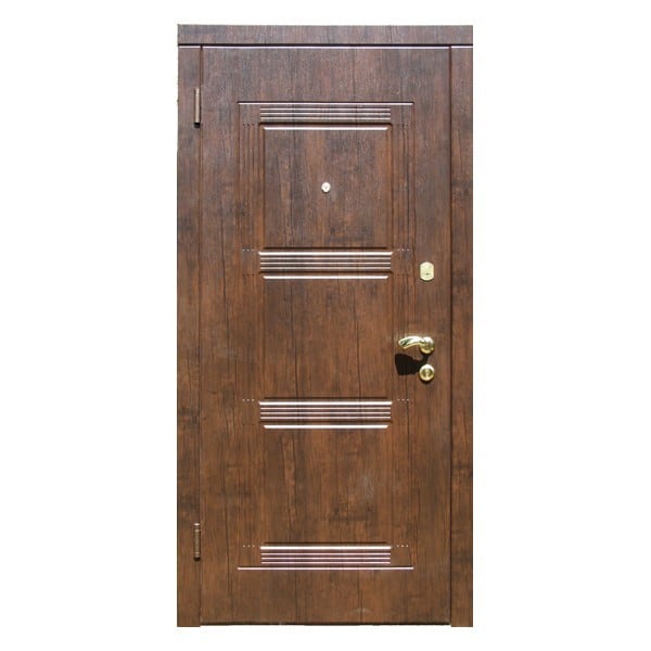 Входная металлическая двустворчатая дверь с МДФ-панелью, массивом дерева и остеклением АЛЛЕГРО 203