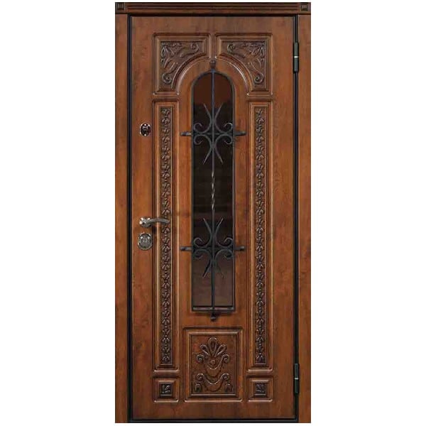 Входная металлическая дверь с МДФ-панелью, массивом дерева и остеклением АЛЛЕГРО 184