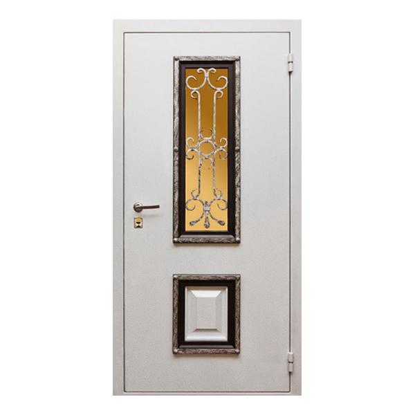 Входная металлическая двустворчатая дверь с порошковым напылением и остеклением АЛЛЕГРО 07
