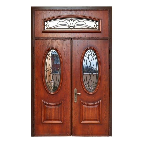 Входная металлическая двустворчатая дверь с МДФ-панелью и остеклением РОНДО 206