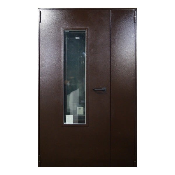 Техническая металлическая двустворчатая дверь с порошковым напылением и остеклением АДАЖИО 74